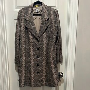CAbi Brown and Black Trench Coat with Snakeskin Pattern